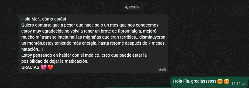 Mensaje de una paciente contando que no volvió a tener un brote de fibromialgia y retomó la natación